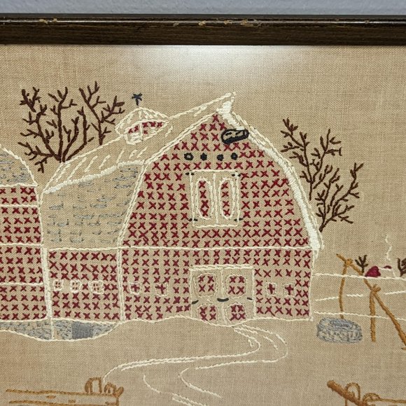 Vintage Hand Crafted Framed Cross Stitch The Red Barn - Picture 3 of 8
